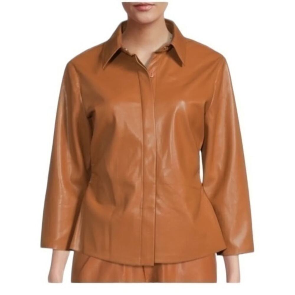 NWOT ELIE TAHARI Vegan Leather Shirt size XS